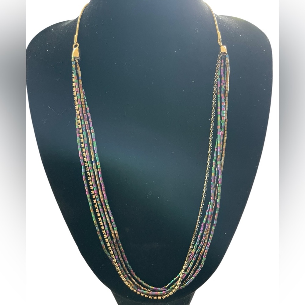 LOFT By Ann Taylor Five Strand Colorful Beaded Necklace Gold-Tone Chain